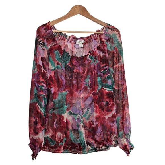 Ann Taylor LOFT size S Sheer Top Y2K Boho Flowy Festival Romantic Watercolors - Picture 1 of 9